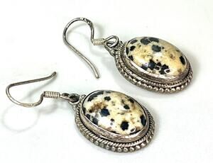 VTG Navajo Native American Sterling Silver Dalmatian Jasper Dangle Earrings